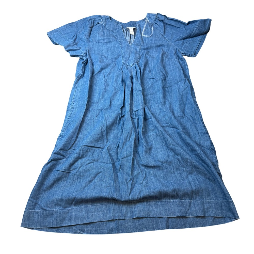 MSRP $54 St. John's Bay Womens S Tall Medium Wash Midi A-Line Dress Split Crew